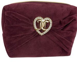 Juicy Couture Burgundy Velvet Clutch with Rhinestone Heart Logo